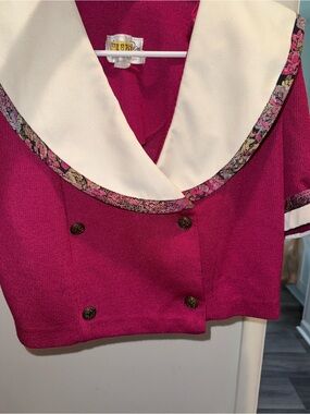Berry Pink Double-Breasted Top with Ivory Sailor Collar